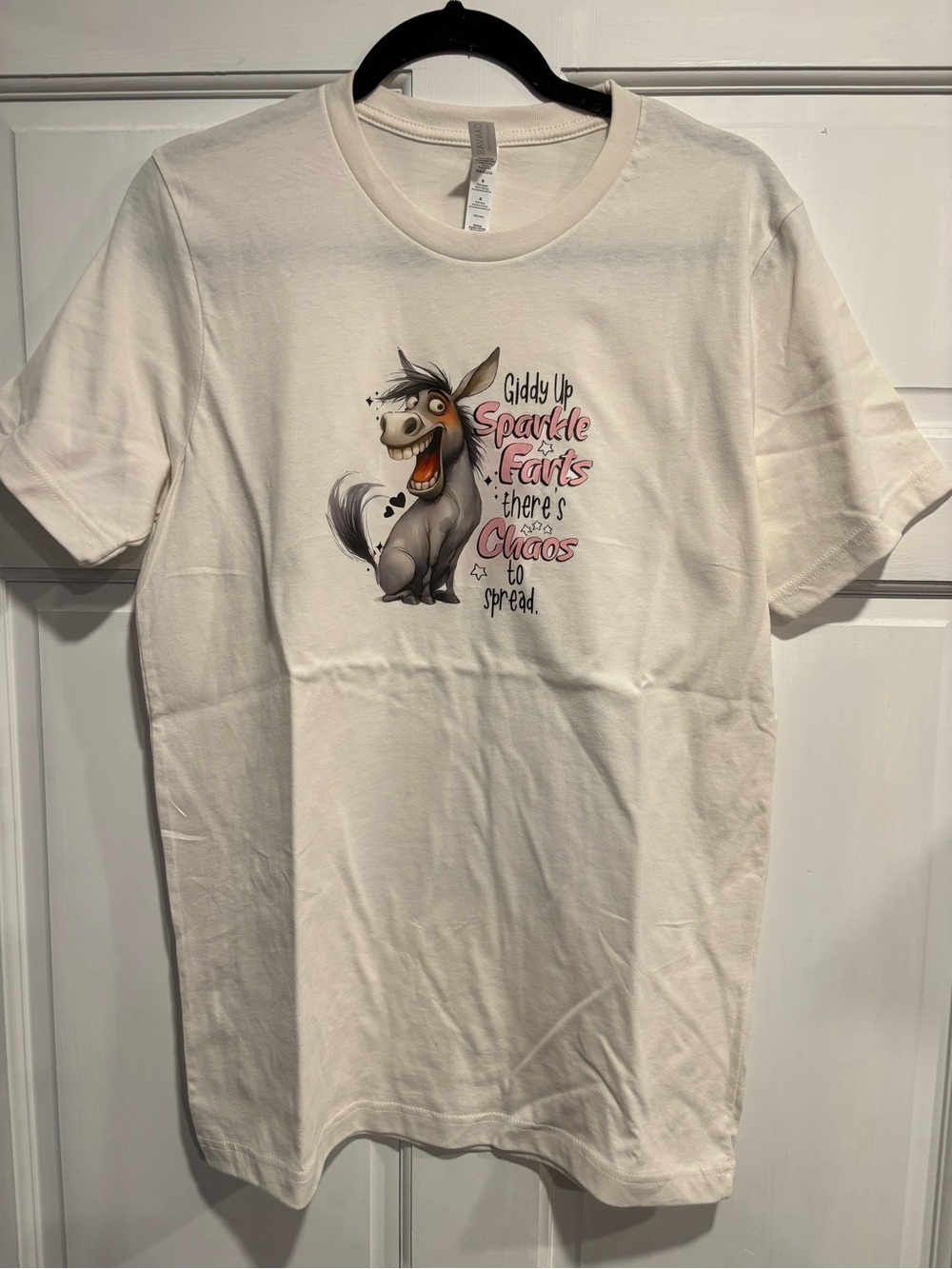 Adult Cream Graphic T-Shirt with Donkey Cartoon